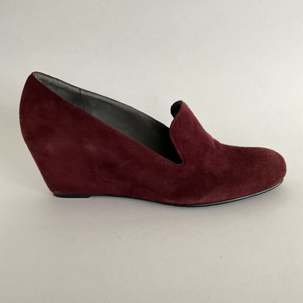 Stuart Weitzman Wedge Burgundy Slip-on Pumps 10 - Picture 2 of 13